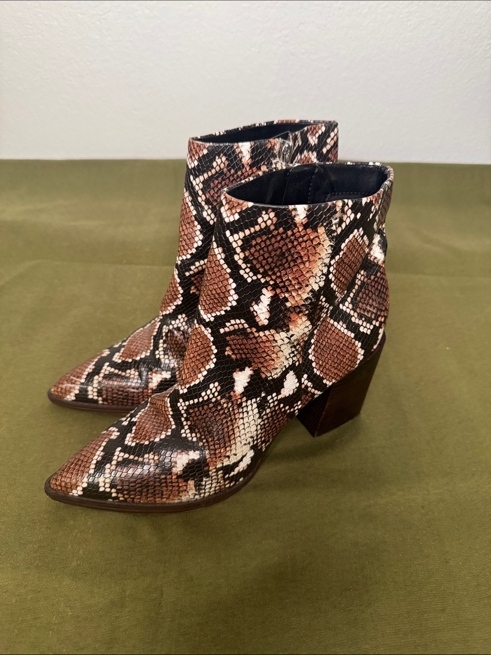 Nine West Bryson Brown Snake-Print Pointed Ankle Boots